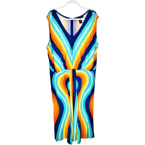Ashley Stewart Dresses & Skirts - Ashley Stewart Rainbow Stripe Colorful Mermaid Maxi Dress Sz 30/32 5X Hippie 70s